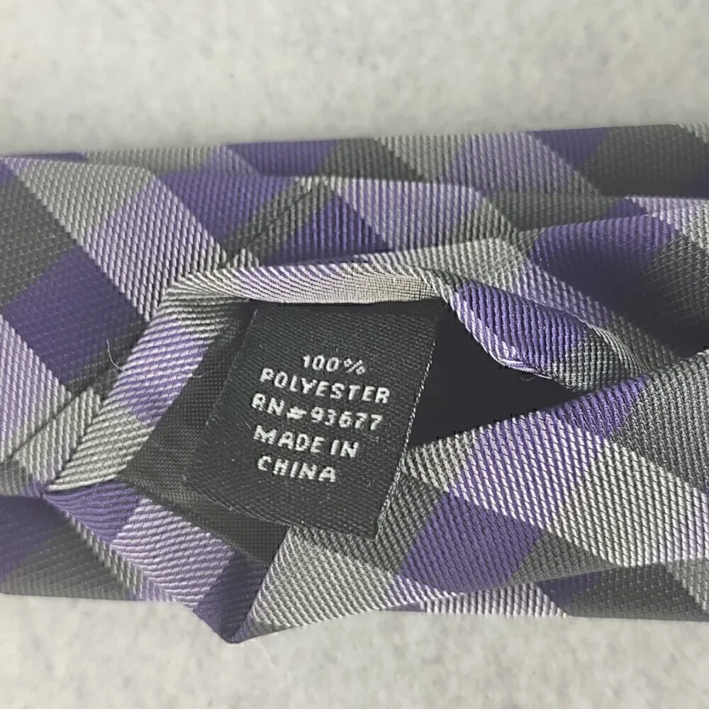 JF J. Ferrar Men's Purple, Gray, Dark Gray Striped 100% Polyester Men’ Neck Tie - Picture 9 of 12